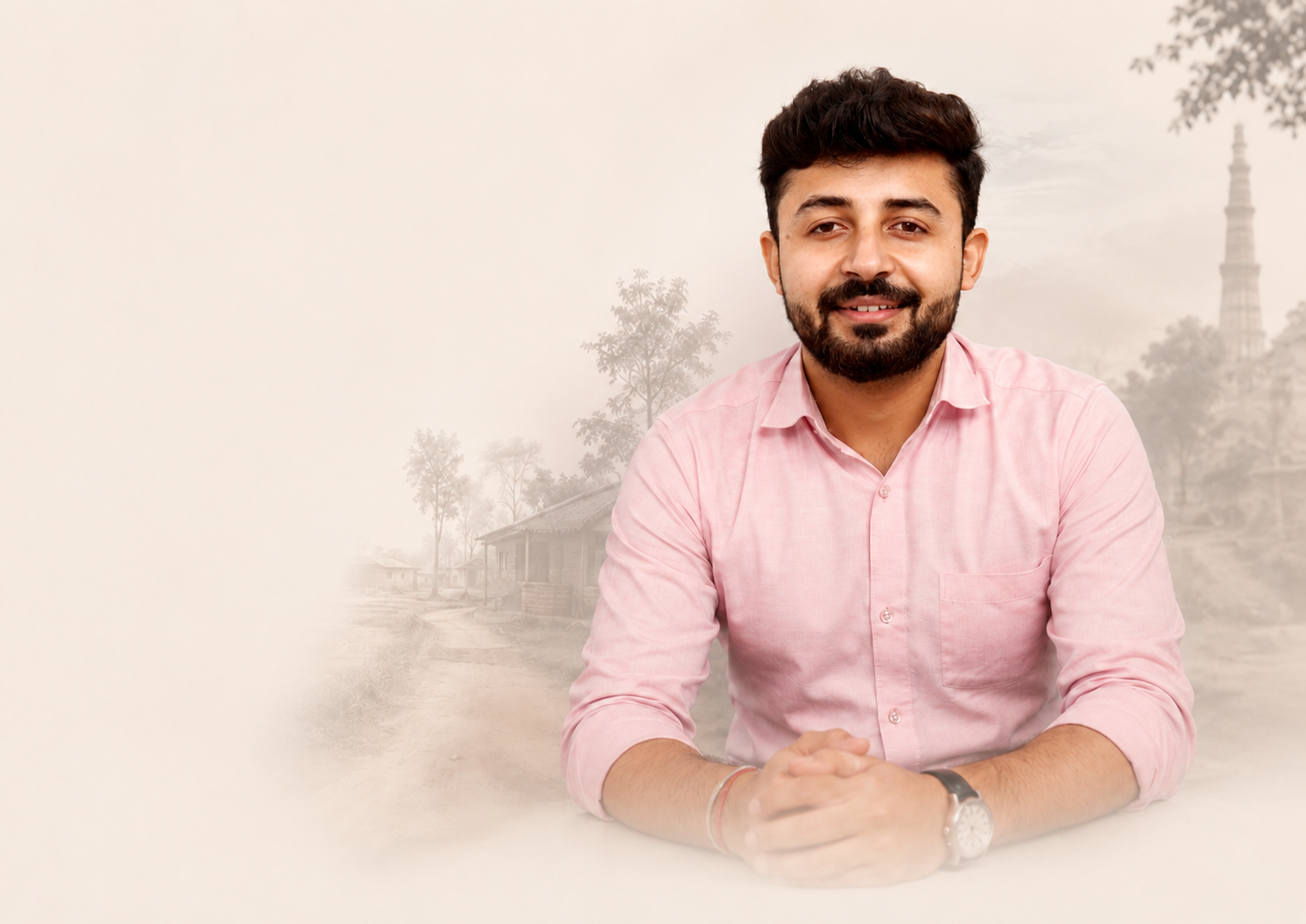 Deshav Kumar with a visual representation of his journey from village roots to entrepreneurship